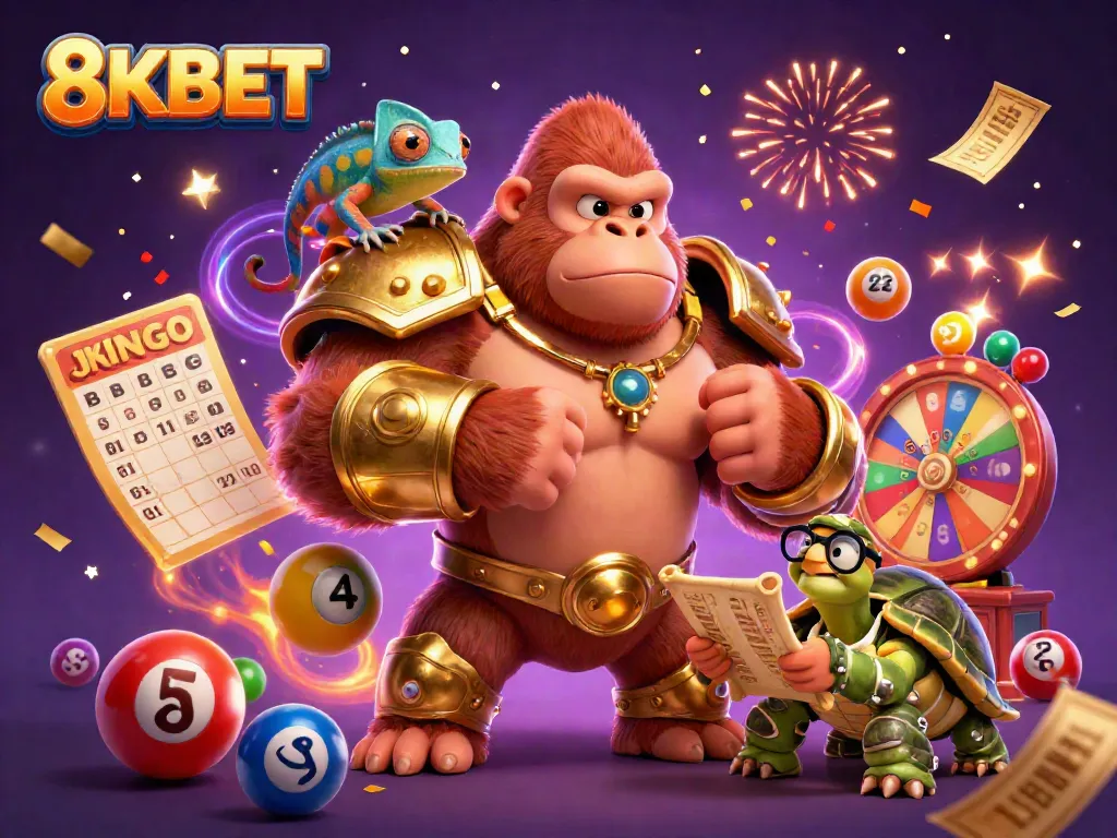 Engage in thrilling gameplay at 8KBET with vibrant lottery elements and festive celebration.