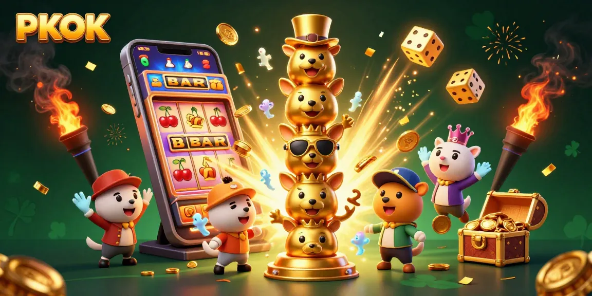 Experience excitement with PKOK at the casino, featuring a vibrant totem pole and jackpot-winning action!
