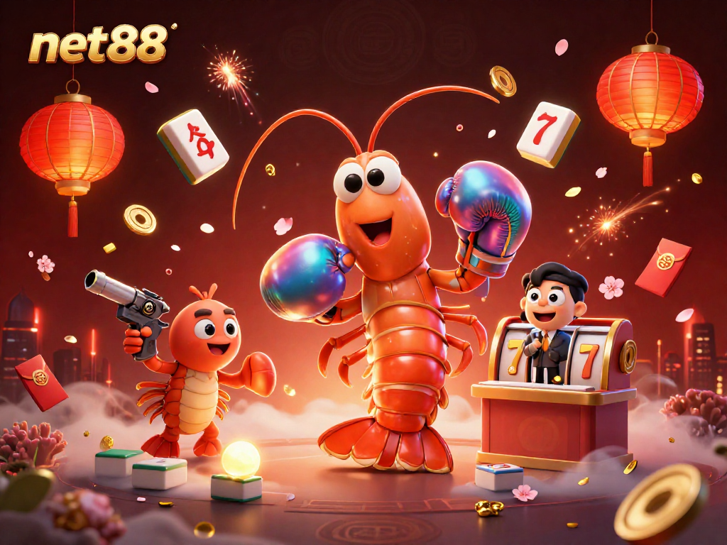 Experience thrilling moments with net88 in a vibrant casino-themed illustration featuring exotic sea creatures.