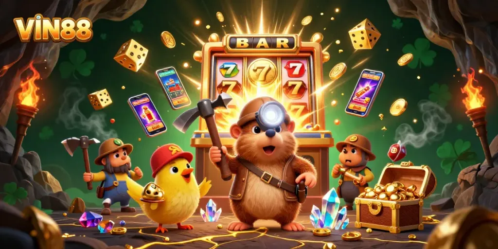 Experience the thrill of VIN88 as the treasure hunter mole uncovers jackpots amidst colorful casino adventures.