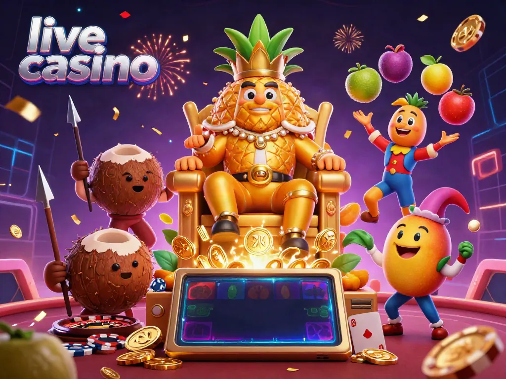 Pengalaman interaktif live casino dengan raja nanas emas dan elemen permainan