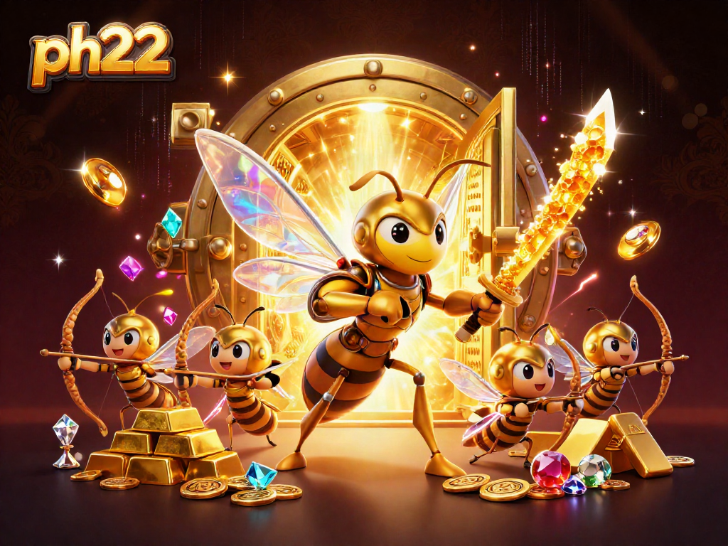 Experience winning moments with ph22's enchanting 3D illustration of a golden hornet and treasure.