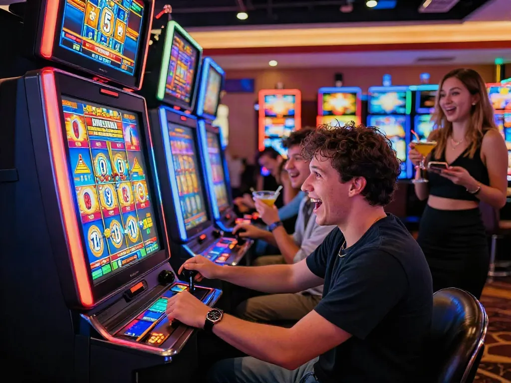 Exciting slot gaming experience in a colorful casino setting
