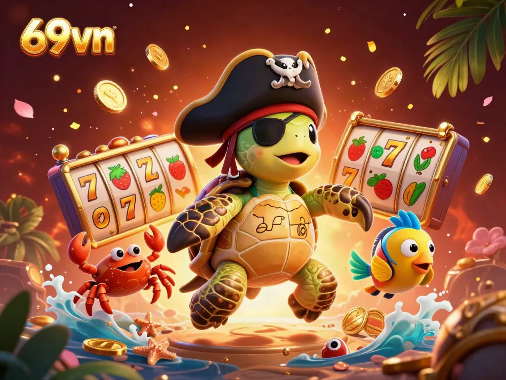 Experience thrilling gaming action with the lively characters of 69vn amidst vibrant casino elements.