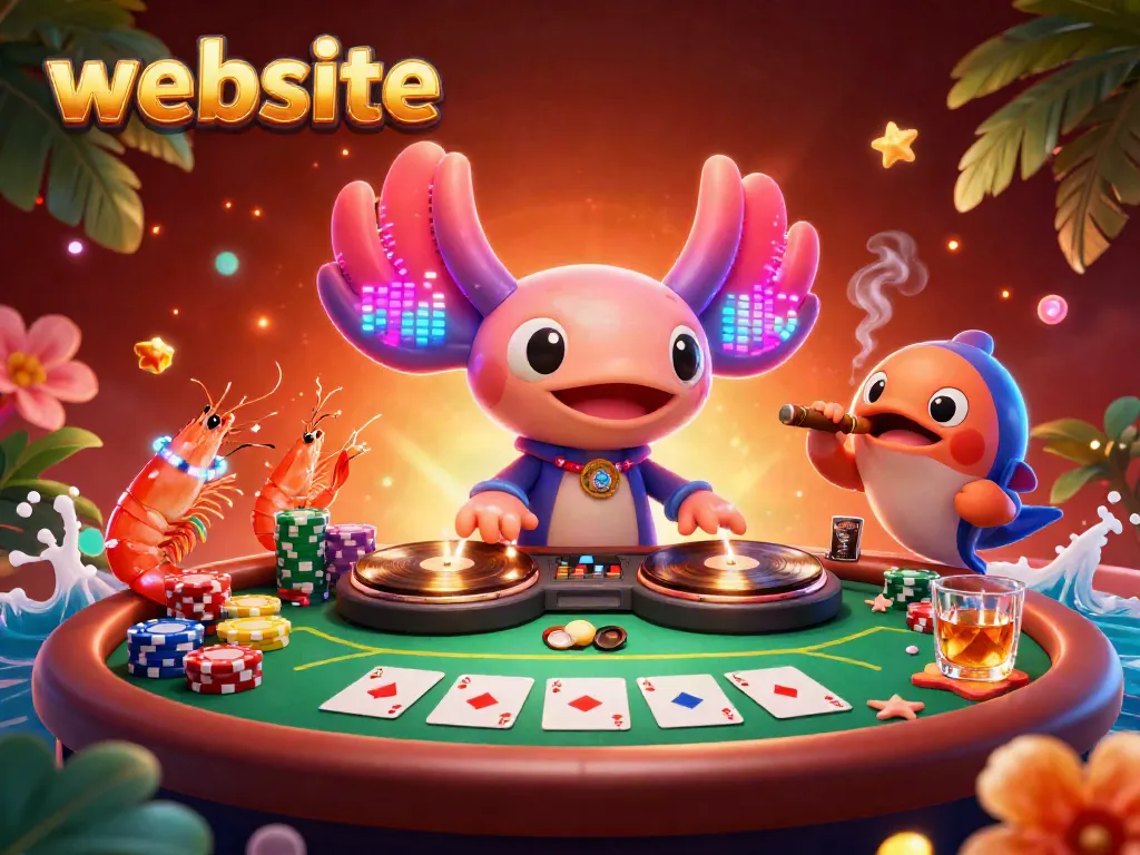 Beraksi bermain slot dan poker di website kasino yang menonjolkan suasana ceria dan berwarna-warni.