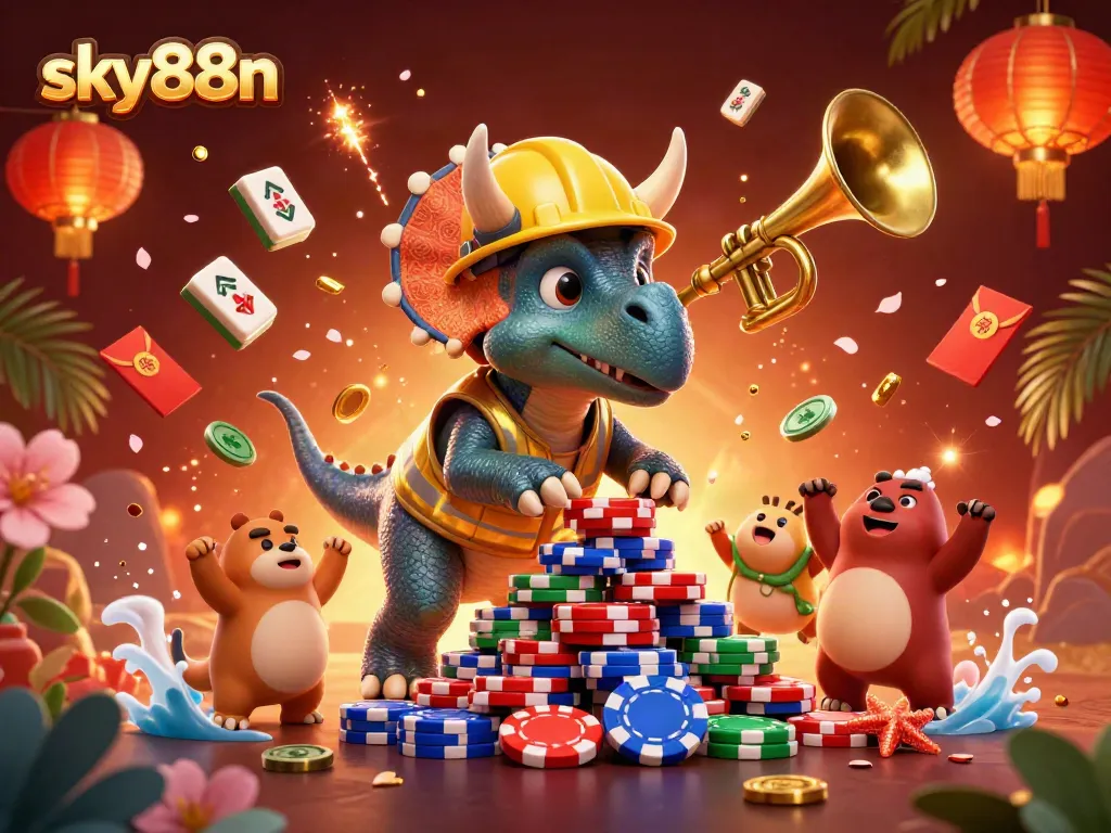 Experience thrilling gaming adventures at sky88n with vibrant casino characters building excitement.