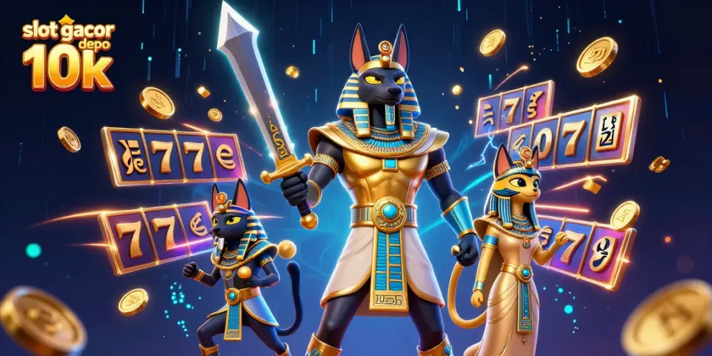Menangkan slot gacor depo 10k dengan Anubis dan Bastet, simbol jackpot dan keberuntungan