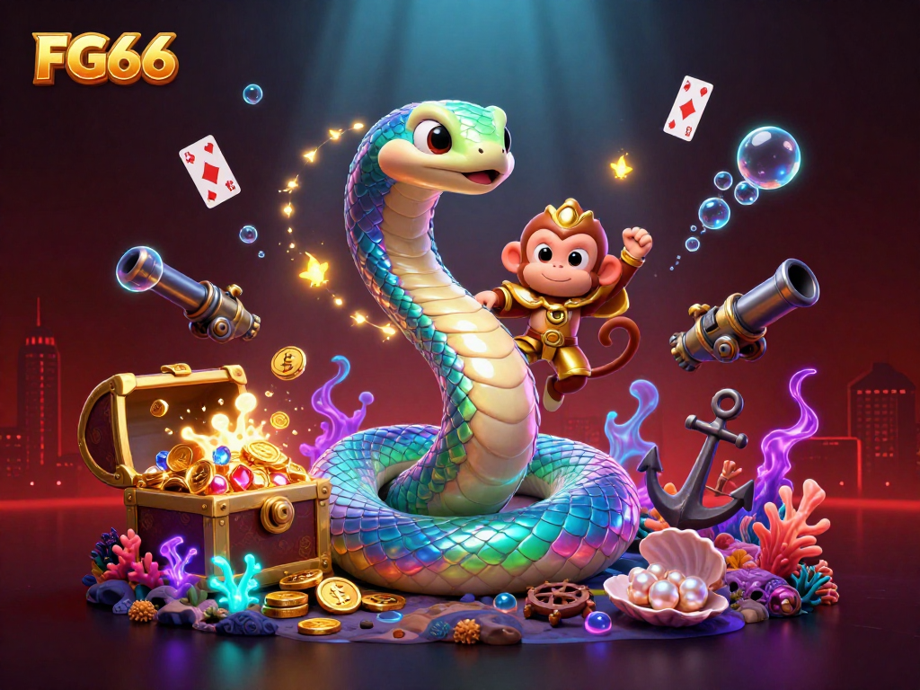 Engage in exciting gameplay at FG66 with vibrant casino-themed underwater adventure illustration.