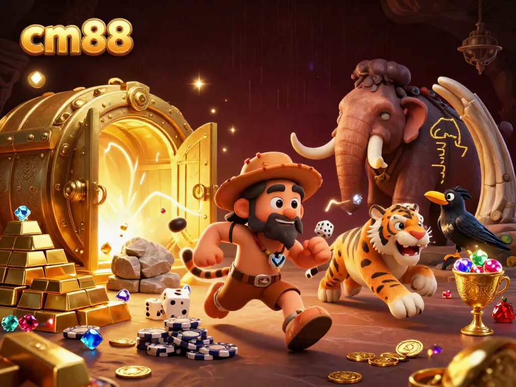Experience cm88's thrilling casino action with a prehistoric twist featuring vibrant characters and glittering treasures.
