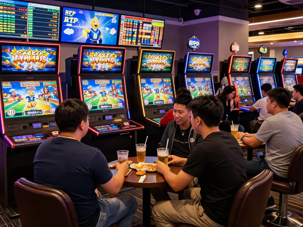 Luxury12 gaming scene with players enjoying slots in vibrant atmosphere.