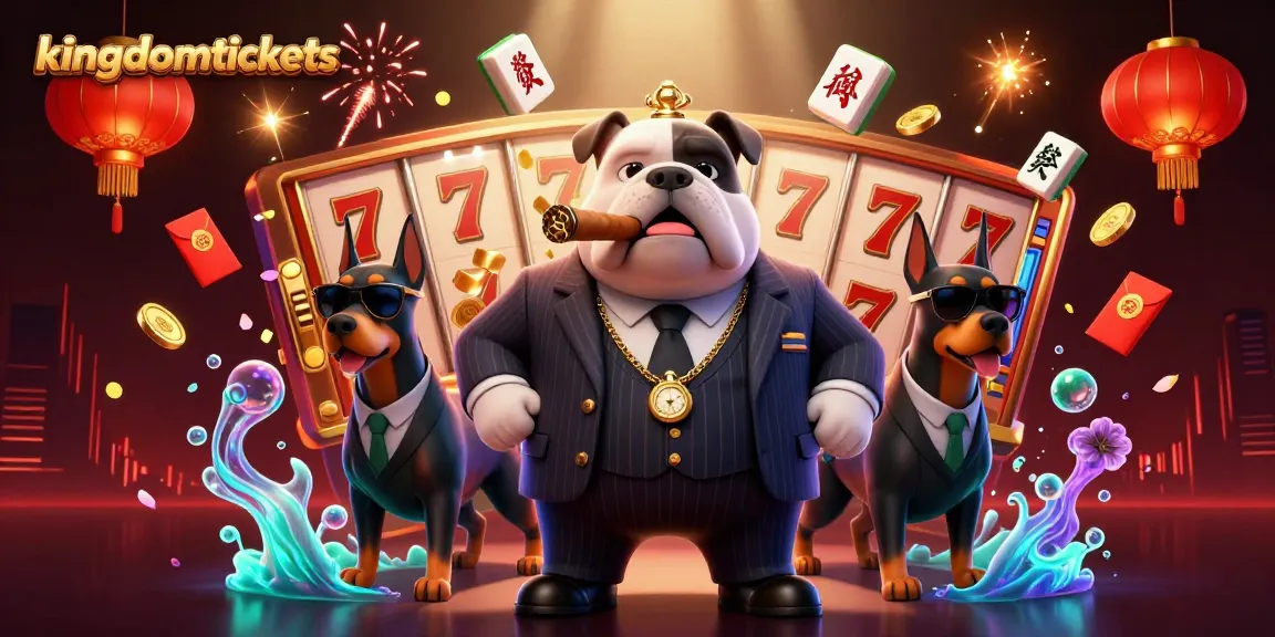 Permainan slot menarik di kingdomtickets dengan karakter bulldog dan Doberman dalam suasana meriah.