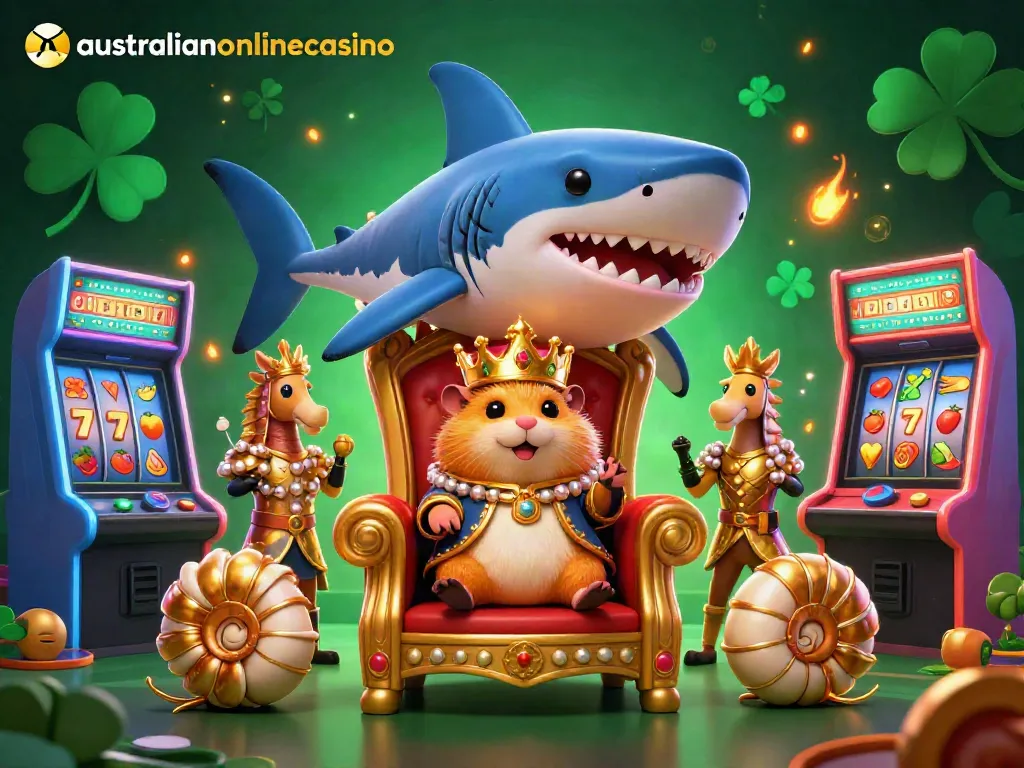 Experience vibrant casino fun with the australianonlinecasino-themed illustrated scene.