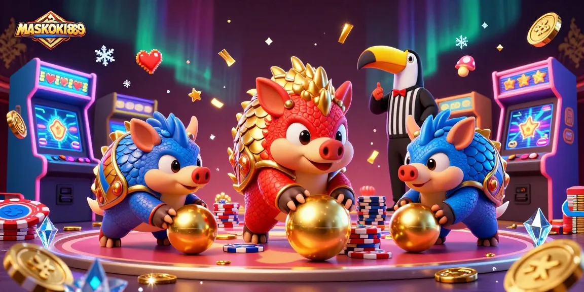 Engage in thrilling sports betting action at MASKOKI889 with vibrant pangolin characters and dynamic gaming elements.