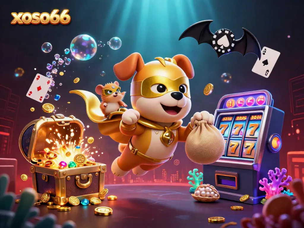 Experience thrilling gameplay at xoso66 with our vibrant 3D casino-themed illustration featuring dynamic characters.