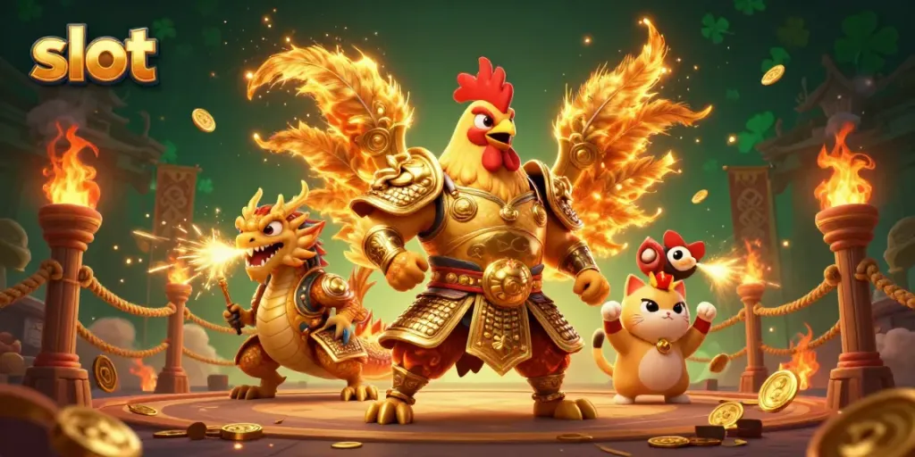 Slot online BMWSLOT88 menampilkan desain karakter pertempuran dan elemen kasino.