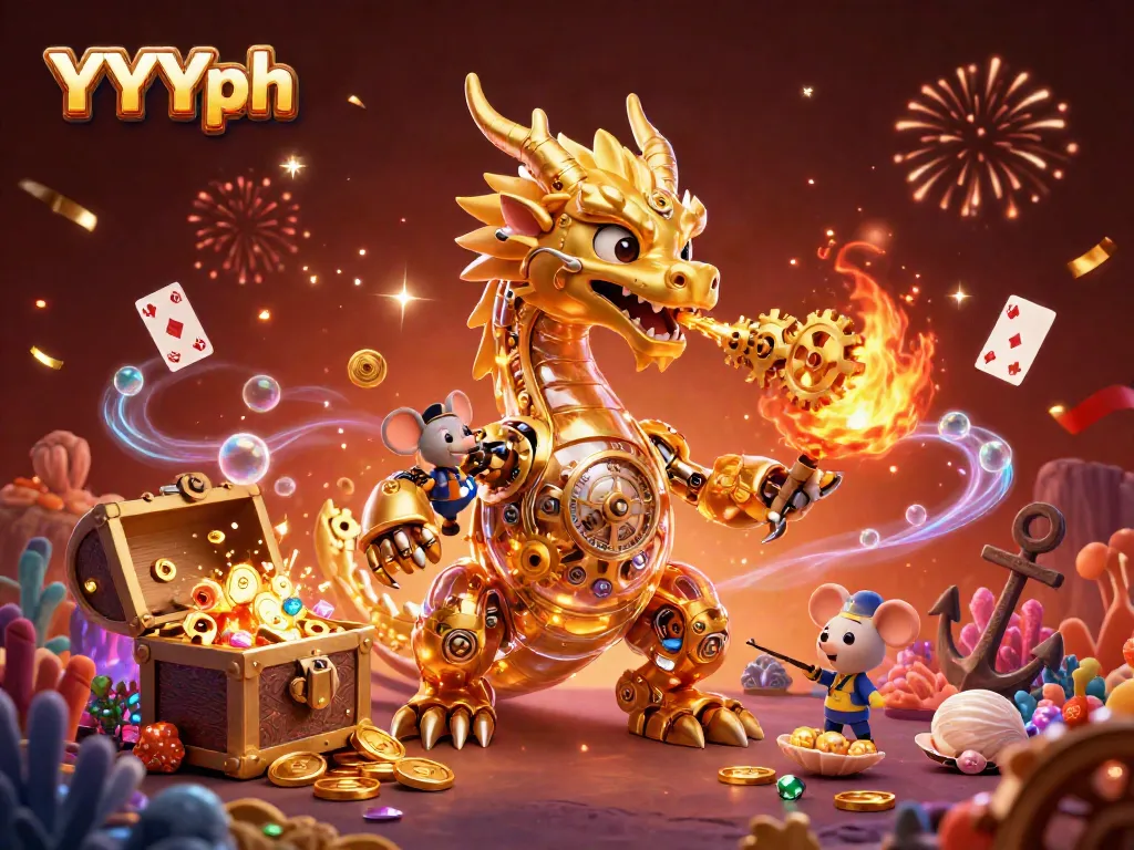 Engage with YYYph's thrilling casino experience featuring a golden dragon and game elements.