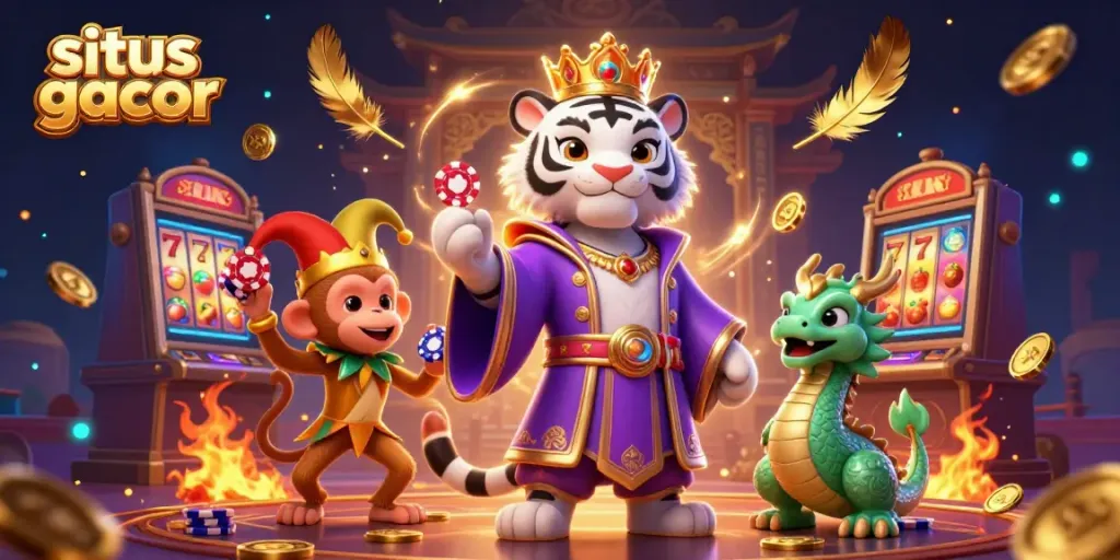 Situs gacor menawarkan pengalaman bermain slot yang menyenangkan dengan harimau ikonik, monyet pelawak, dan elemen permainan menarik.