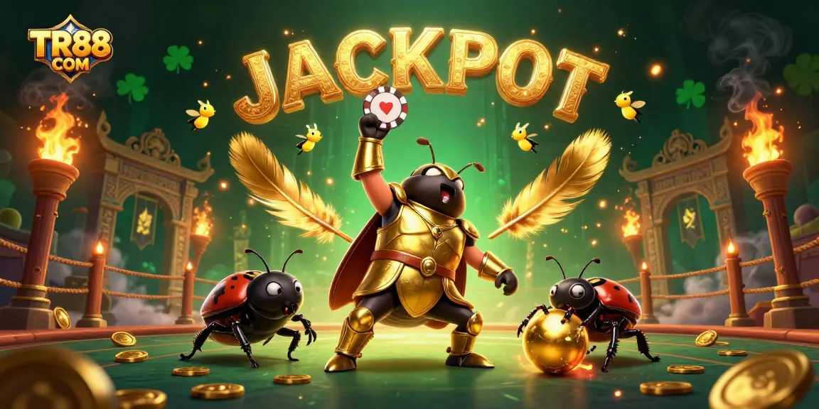 Experience the excitement at TR88 COM with jackpot themes in a vibrant 3D casino illustration.