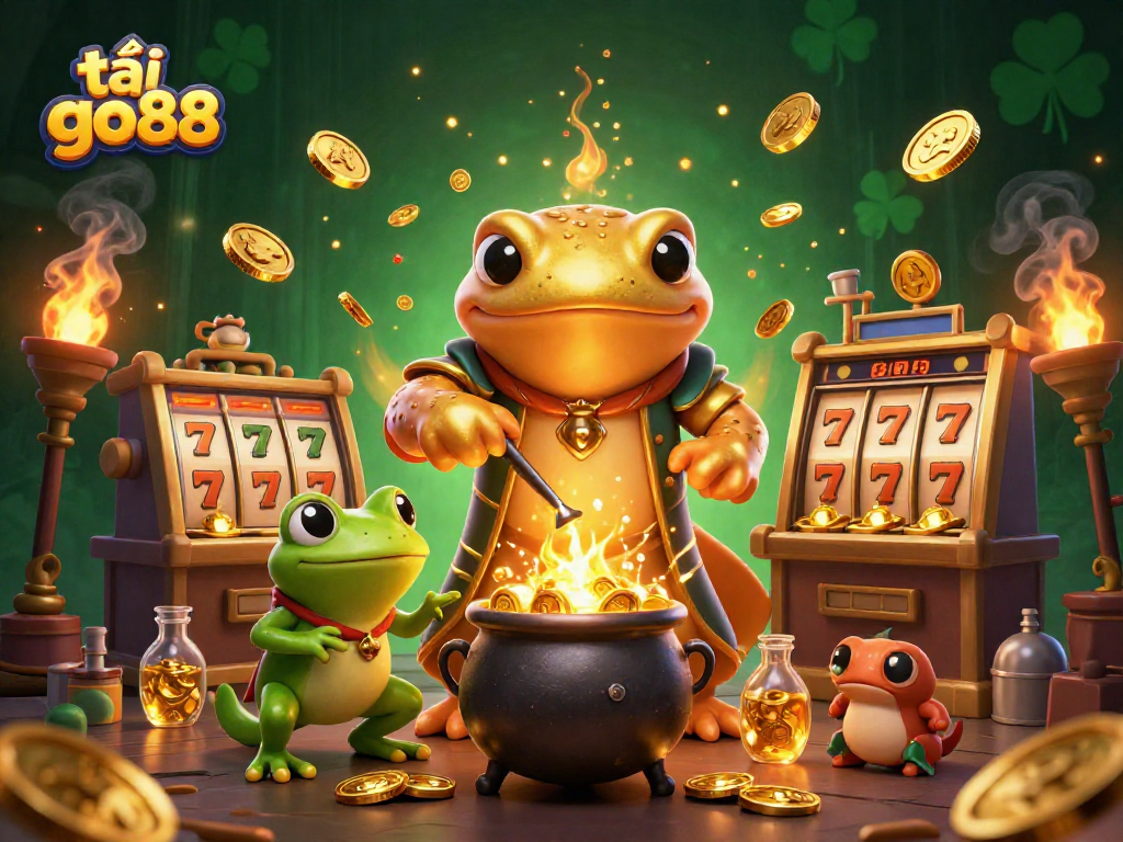 Play and win with tải go88, featuring an alchemist amid gold coins and dynamic casino elements.