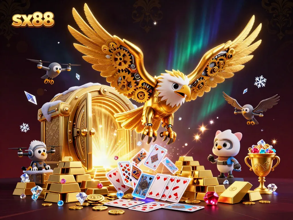 SX88 transports players into a thrilling virtual casino experience with gold and vibrant gems.