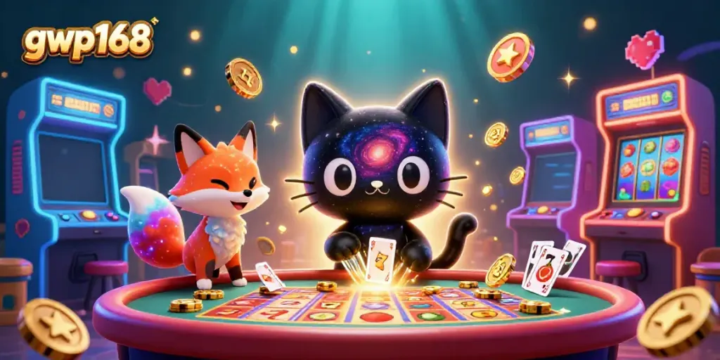 Bermain permainan slot online di gwp168 dengan kucing hitam galaksi dan rubah nebulus.