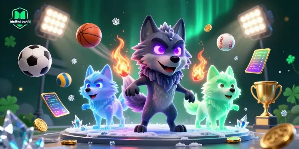Engage in multigrowth sports betting with an epic wolf scene and dynamic elements