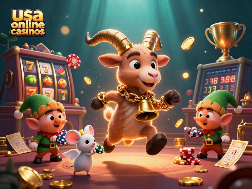 Experience thrilling games at usa online casinos with festive characters in a lively casino scene.