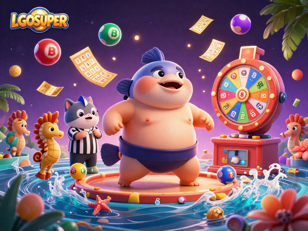 Experience excitement with LGOSUPER's vibrant gambling scene featuring lively characters and game elements.