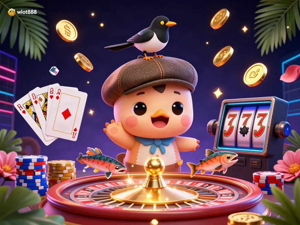 Gali jackpot di wslot888 dengan permainan menarik dan karakter lucu dalam ilustrasi 3D.