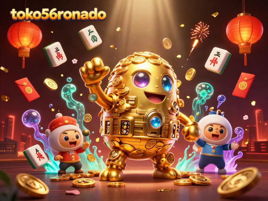 Taruhan dengan toko56ronaldo dalam suasana kasino yang meriah, menampilkan elemen unik dan lambang keberuntungan.