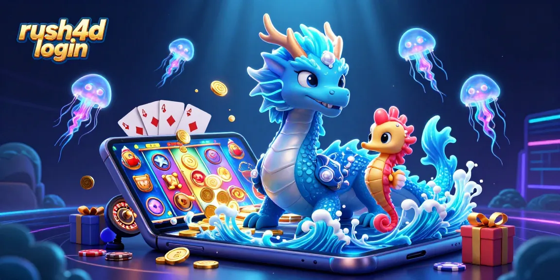 Menggunakan rush4d login untuk menang dalam permainan slot bergaya kartun 3D, menampilkan naga laut dan ksatria kuda laut.
