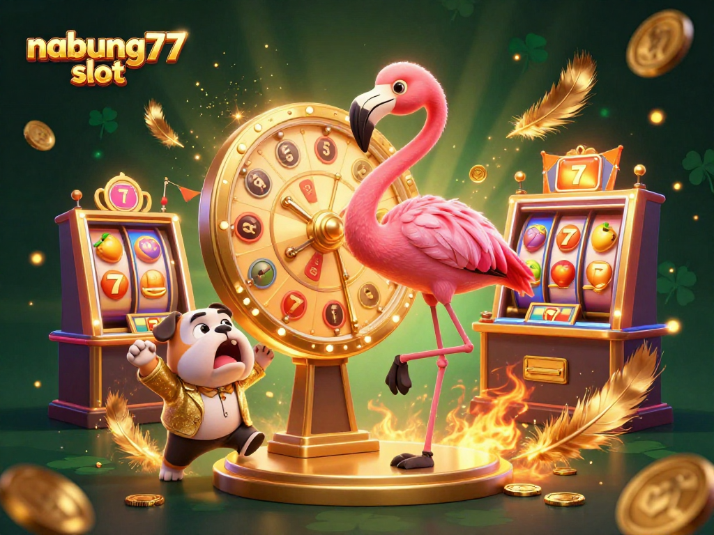 Spin the nabung77 slot as the flamingo host reveals exciting prizes in this vibrant casino scene.