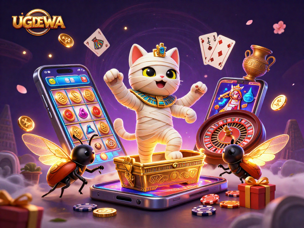 Try your luck with UGDEWA as the mummy cat reveals exciting slot games and treasures!