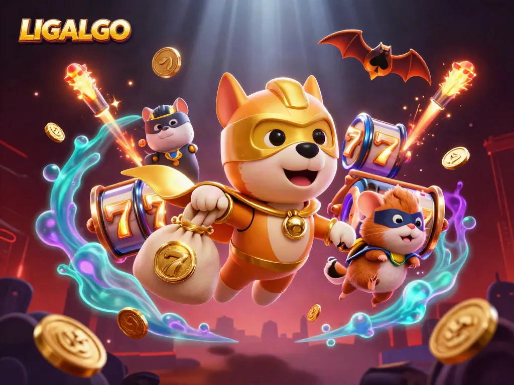 Experience LIGALGO's exciting slots with a superhero dog and vibrant casino elements!