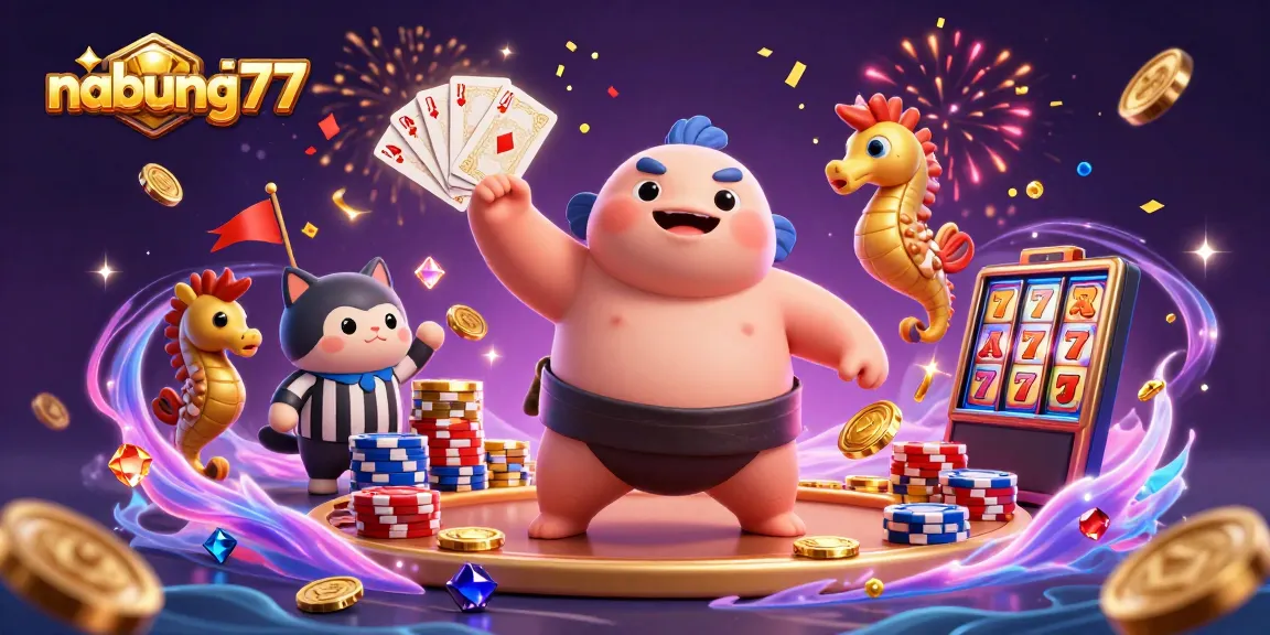 Immerse in the nabung77 adventure with a fugu in a casino-themed underwater ring, bustling with excitement.