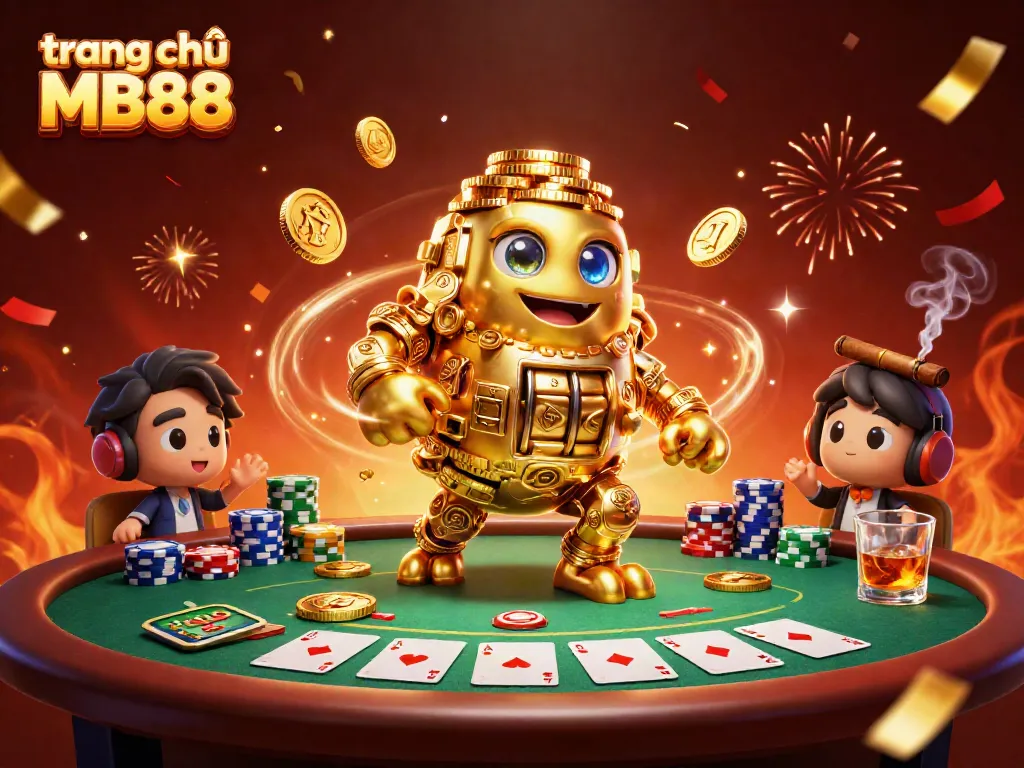 Experience excitement at trang chủ MB88 with vibrant casino elements and golden golem.