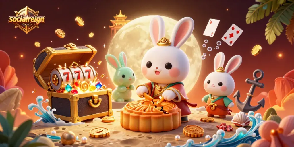 Experience thrilling gameplay with socialreign as a moon rabbit garners poker chips from golden mooncakes.
