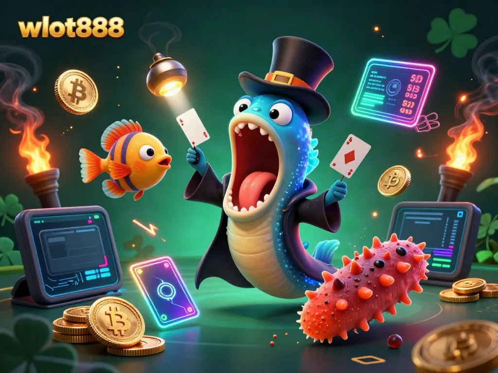 Menangkan wslot888 dengan ilustrasi kasino ceria dari ikan gulper dan ikan pemancing.
