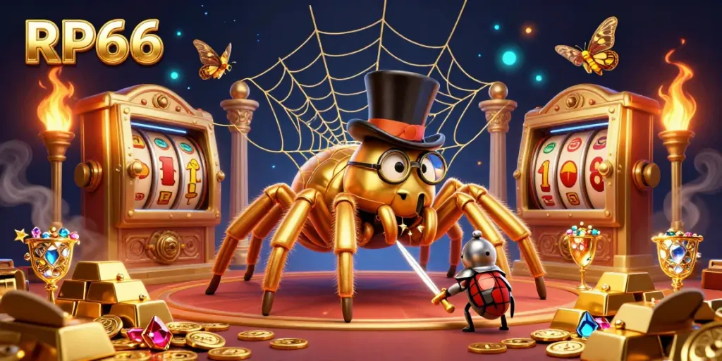 Experience the exhilarating atmosphere of RP66 with thrilling slots and enchanting characters in a vibrant casino scene.