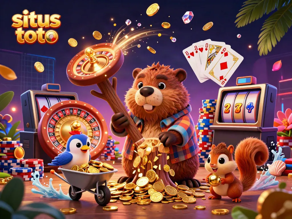 Engage in spectacular situs toto casino action with a vibrant 3D illustration of characters and symbols.