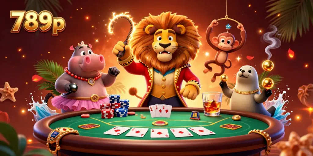Experience the vibrant and exciting atmosphere at 789p's casino with lively characters and poker action.