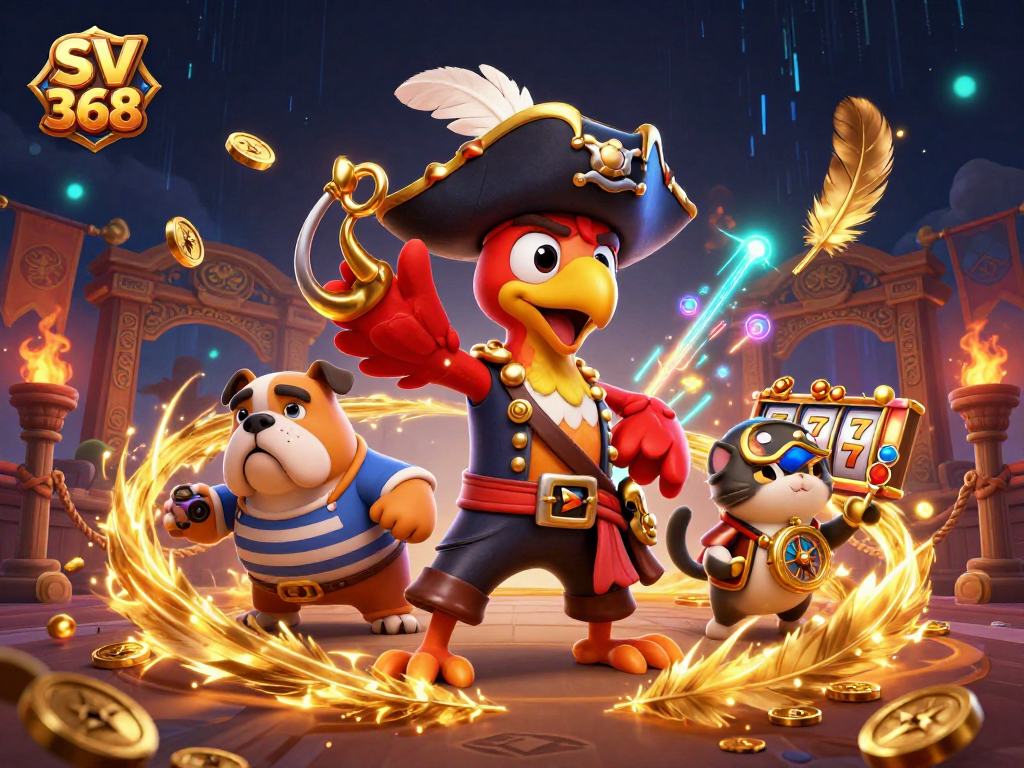 Experience thrilling gaming at SV 368 with a vivid 3D pirate casino scene.