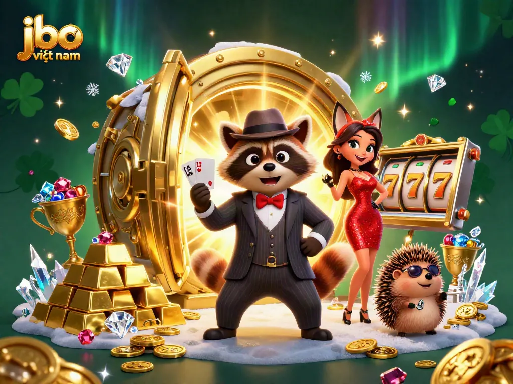 Experience the thrill of gaming with jbo việt nam's vibrant casino scene featuring a suave raccoon and stylish fox.