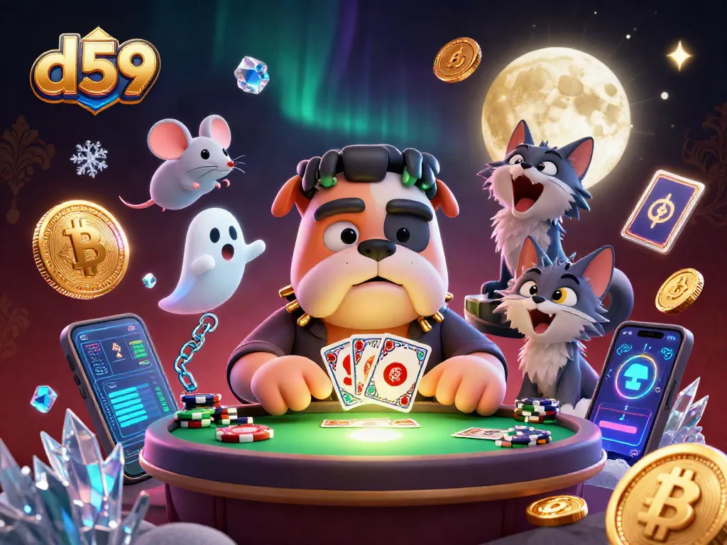Mainkan d59 dengan monster bulldog Frankenstein yang sedang membagikan kartu di meja kasino berwarna hijau.