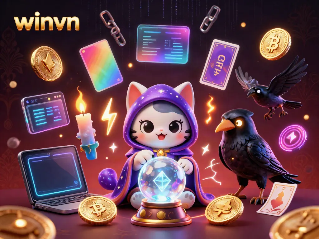 Experience thrilling gameplay at winvn with a mystic scene of fortune tellers and crypto elements.