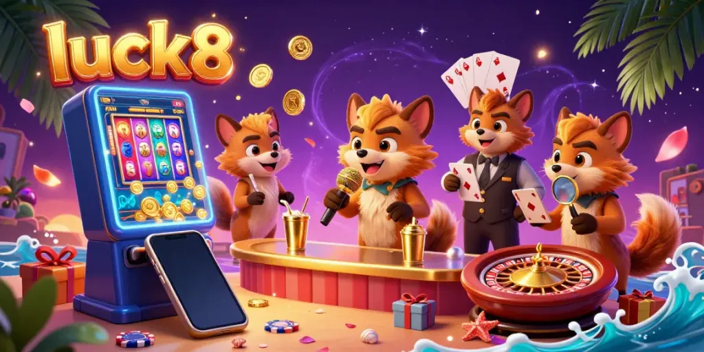 Experience the lively atmosphere of the luck8 comedy casino with animated hyenas entertaining guests.