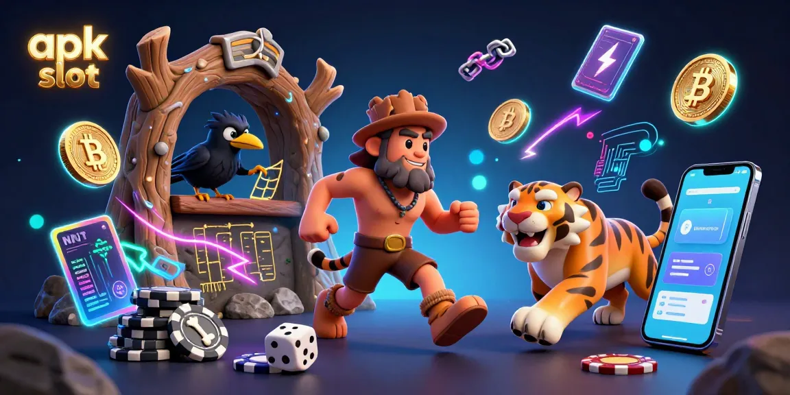 Menangkan apk slot melalui kasino prasejarah yang menampilkan koin Bitcoin dan Ethereum dengan latar belakang menarik.