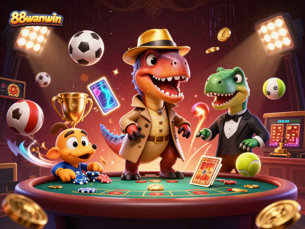 Experience thrilling 88wanwin action with a velociraptor and stegosaurus in an exciting casino scene.