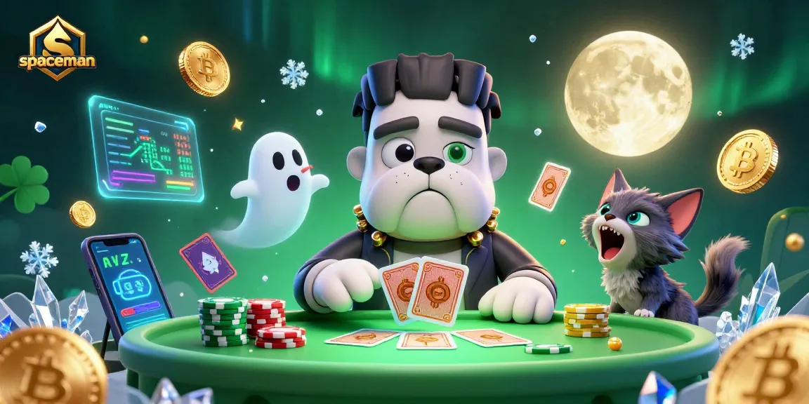 Engaging illustration featuring the spaceman mascot in a vibrant casino scene with cards and crypto elements.