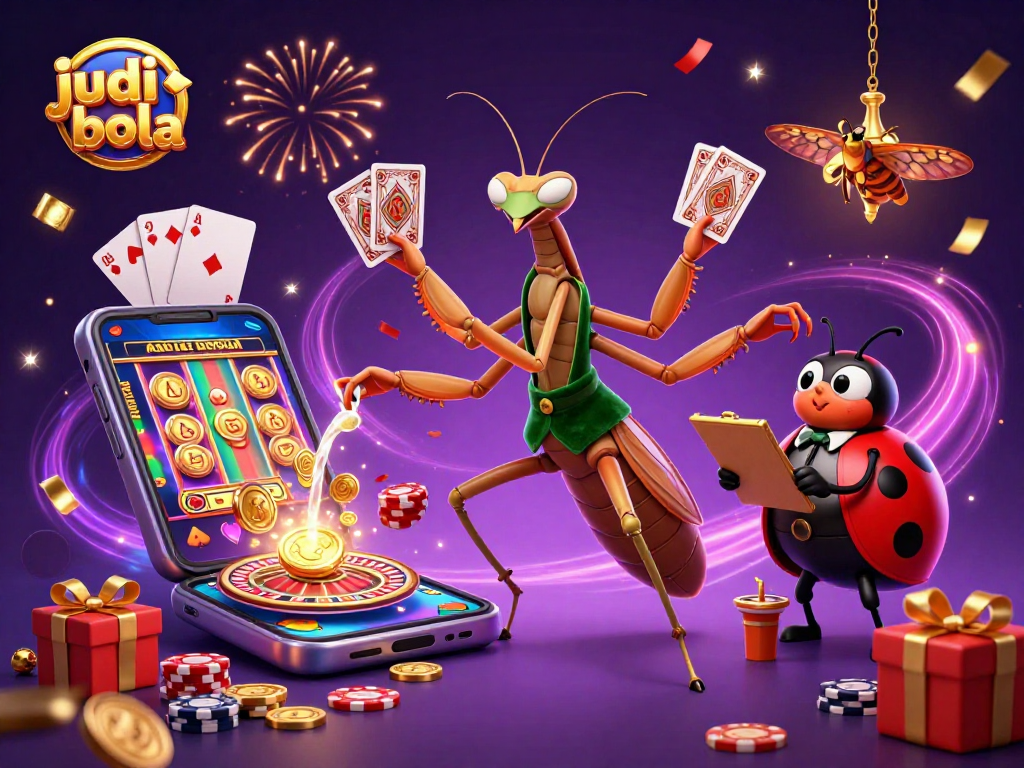 Engage in judi bola with vibrant characters and enriching game elements in a dynamic casino scene.